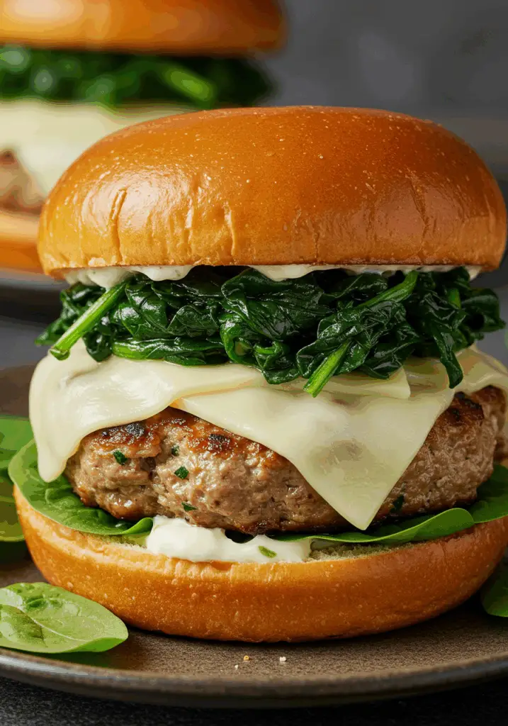White Cheddar and Spinach Chicken Burger