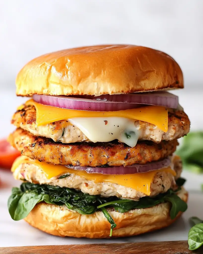 White Cheddar and Spinach Chicken Burger