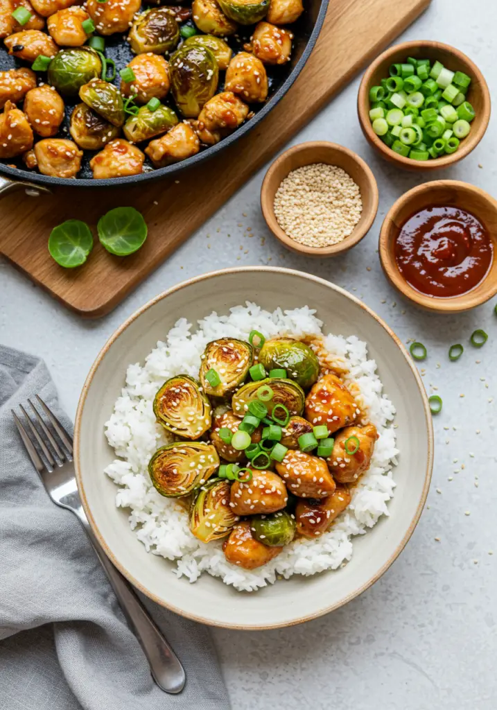 Air Fryer Sweet Chili Chicken and Brussels Sprouts