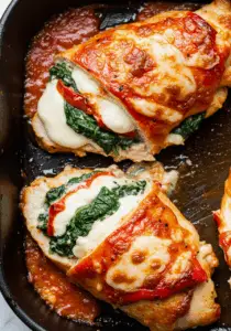Roasted Red Pepper Spinach and Mozzarella Stuffed Chicken