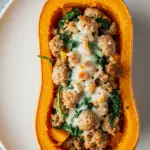 Turkey Sausage-Stuffed Butternut Squash with Spinach