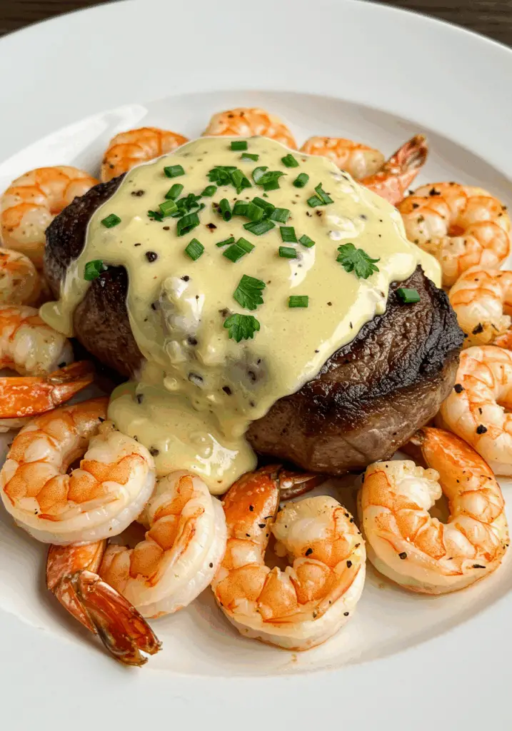 Surf and Turf with Creamy Garlic Sauce