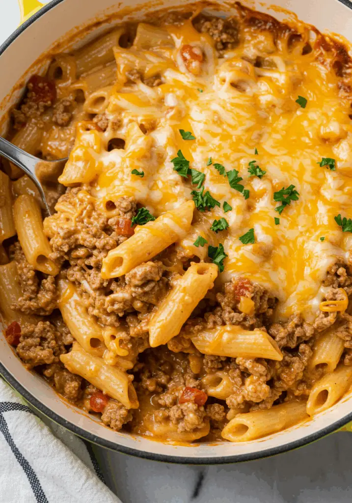 Creamy Rotel Pasta with Ground Beef