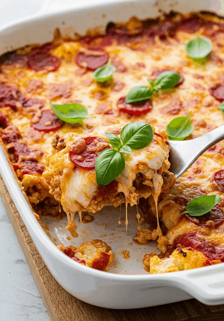 Roasted Cauliflower Pizza Casserole