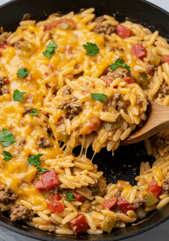 One-Pot Cheeseburger Orzo Skillet