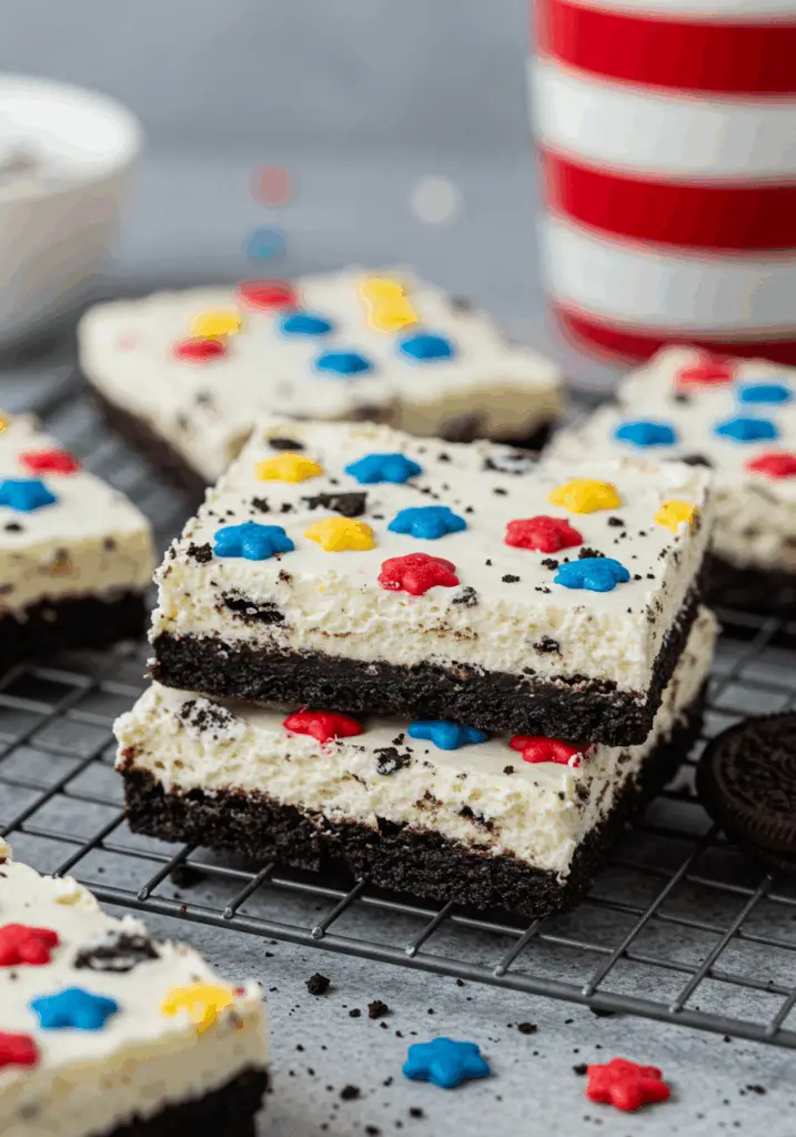 No Bake Fireworks Oreo Cheesecake Bars