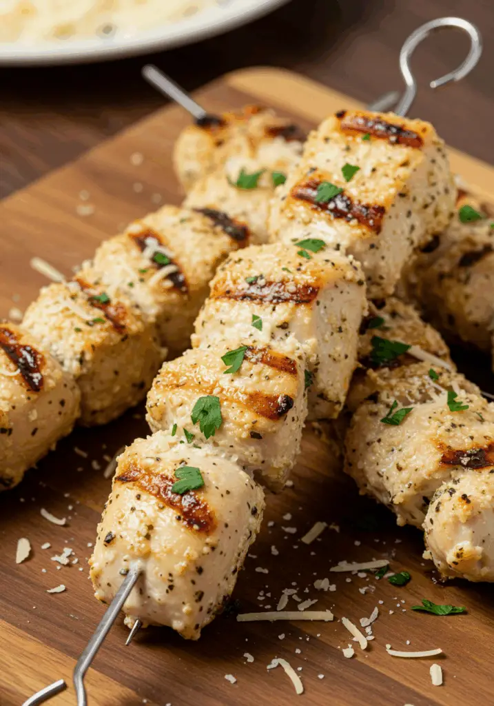 Grilled Ranch Garlic Parmesan Chicken Skewers