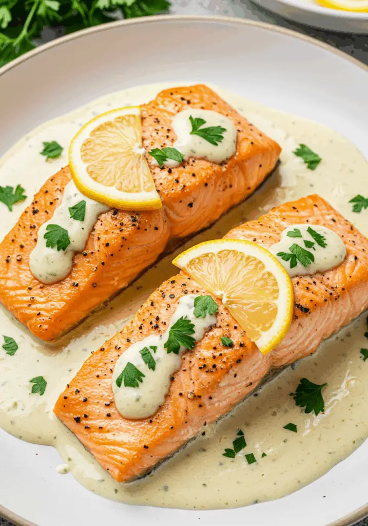 Baked Salmon with Lemon Butter Cream Sauce
