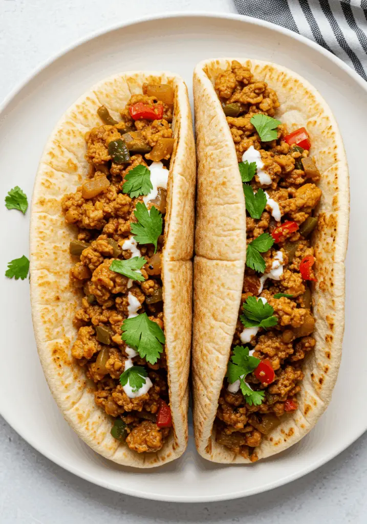 Mediterranean Ground Chicken Pitas