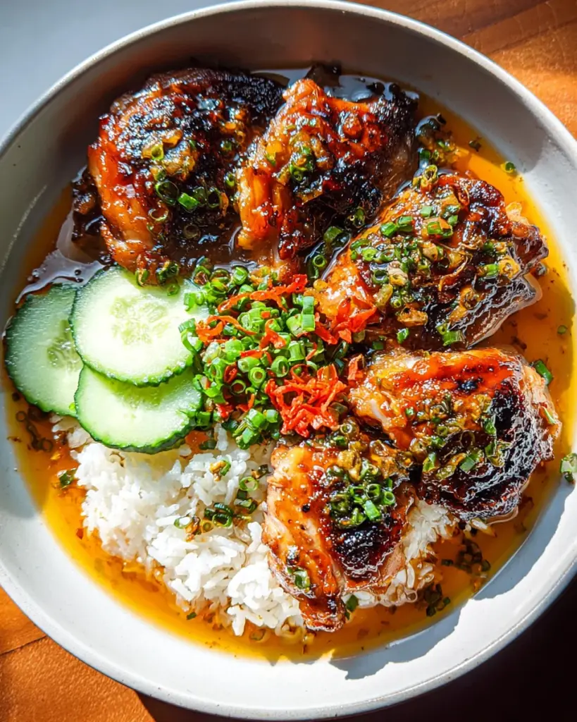 Caramelised Soy Chicken in Garlic Ginger Broth with Rice