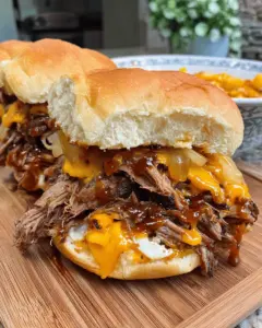 Crockpot Shredded Beef and Cheddar Sandwiches