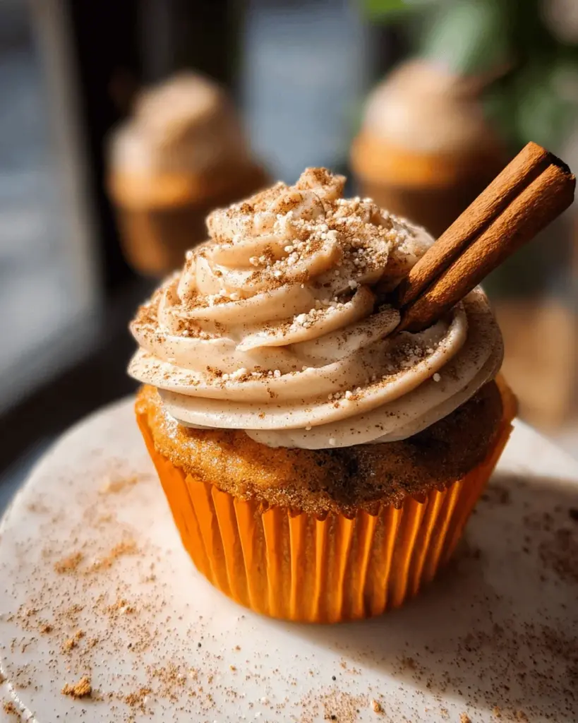 Vanilla Chai Pumpkin Latte Cupcakes with Cinnamon Brown Sugar Frosting