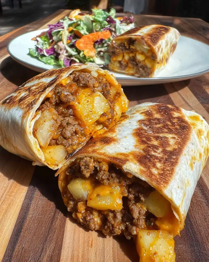 Cheesy Beef and Potato Burritos