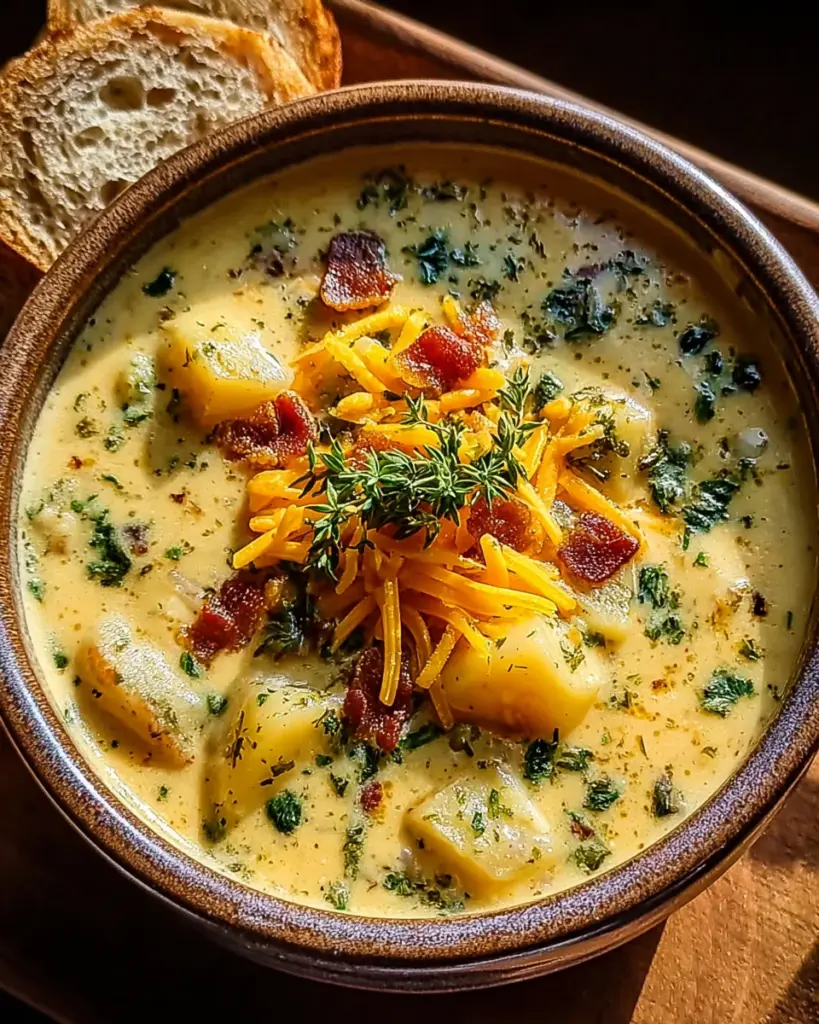 Hearty Cheddar Garlic Herb Potato Soup Recipe