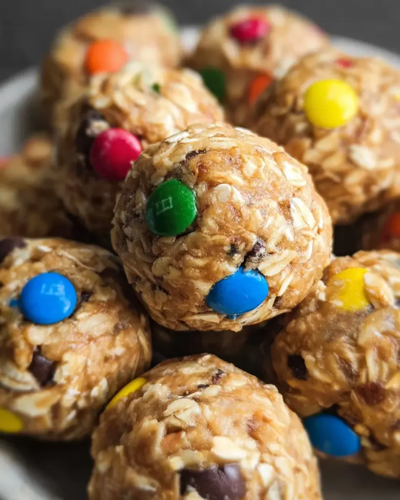 Monster Cookie Oatmeal Peanut Butter Balls with M&Ms