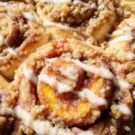 Peach Cobbler Cinnamon Rolls with Crumb Topping