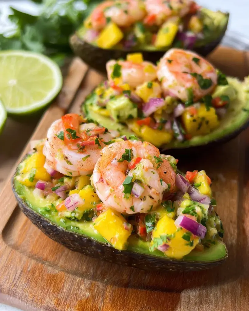 Shrimp Stuffed Avocado with Mango Salsa