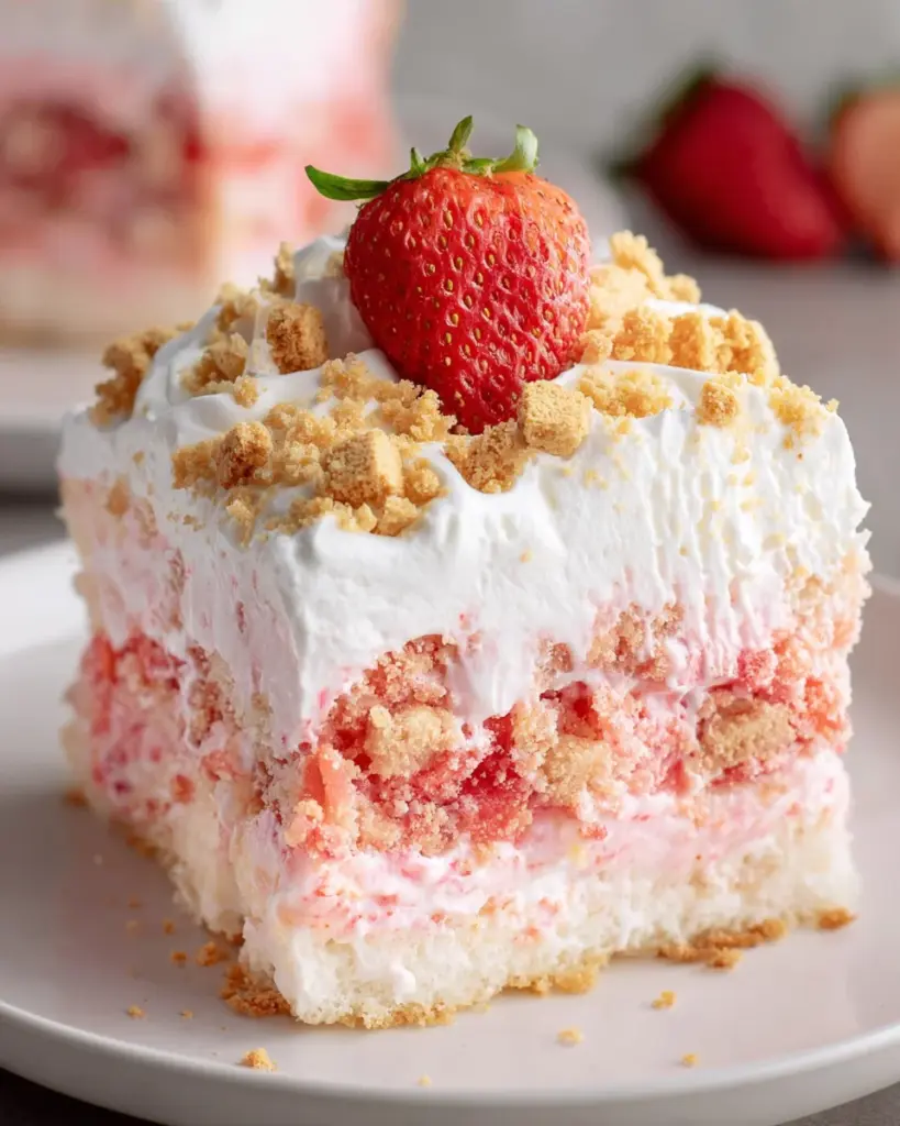 Strawberry Crunch Poke Cake