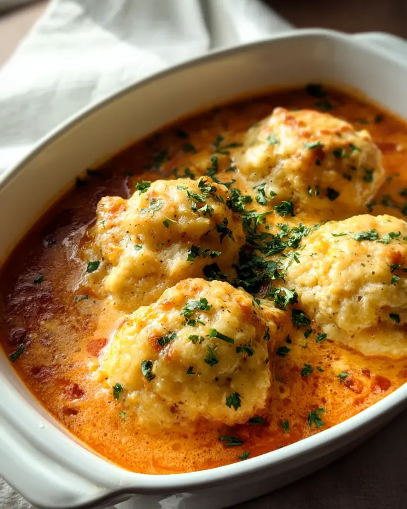 Best Tomato Soup with Cheddar Bay Dumplings