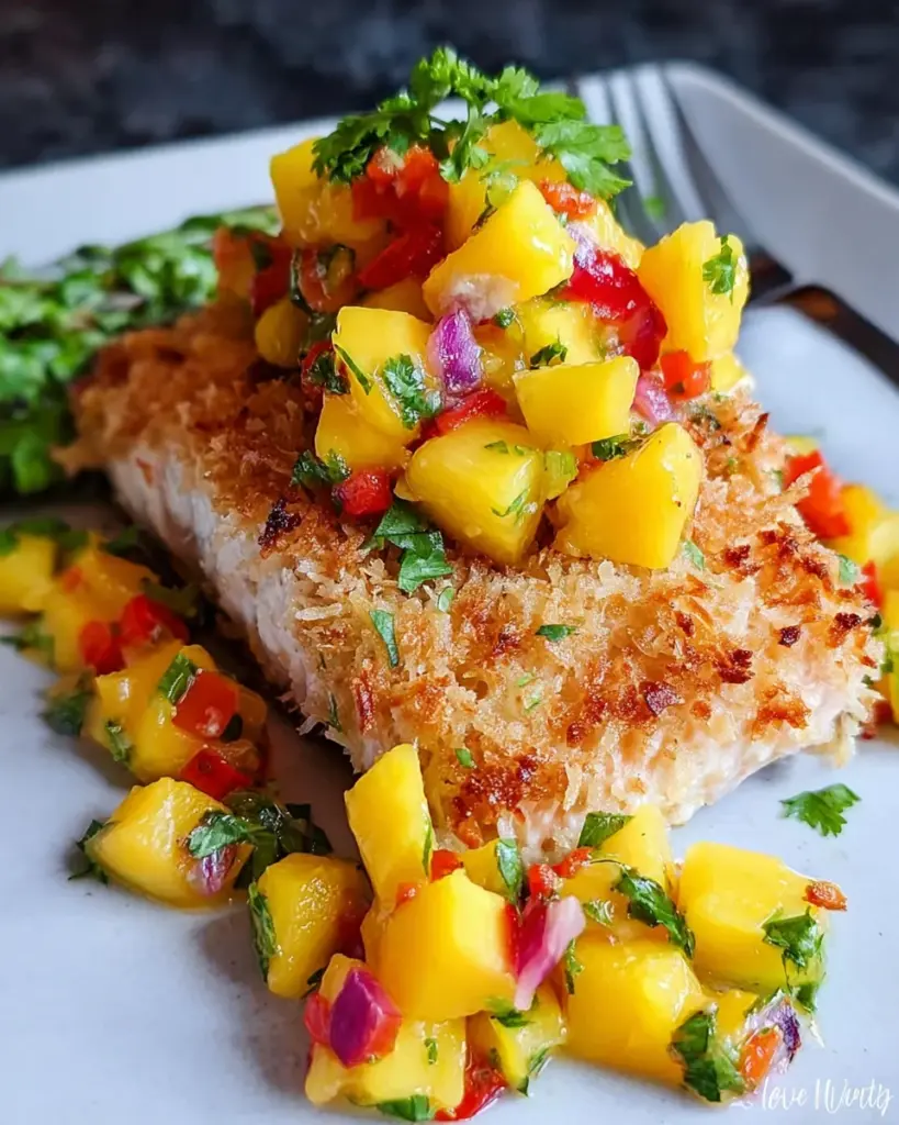 Coconut Crusted Salmon with Mango Pineapple Salsa