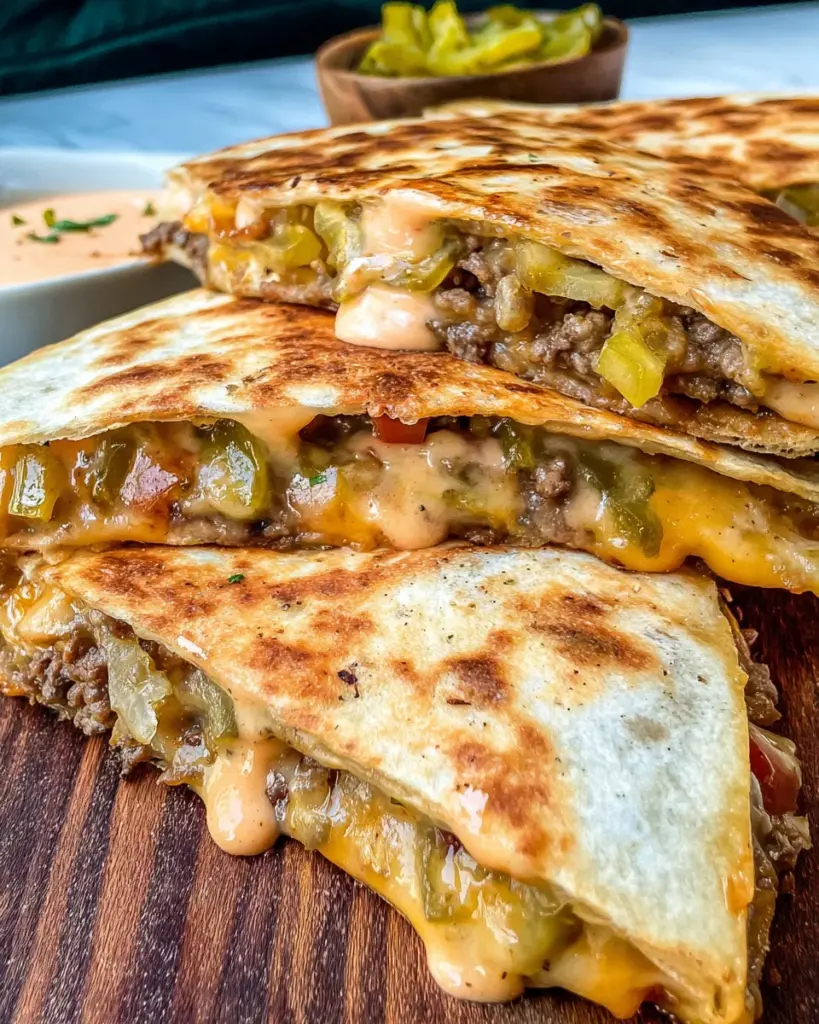 Cheeseburger Quesadillas with Burger Sauce