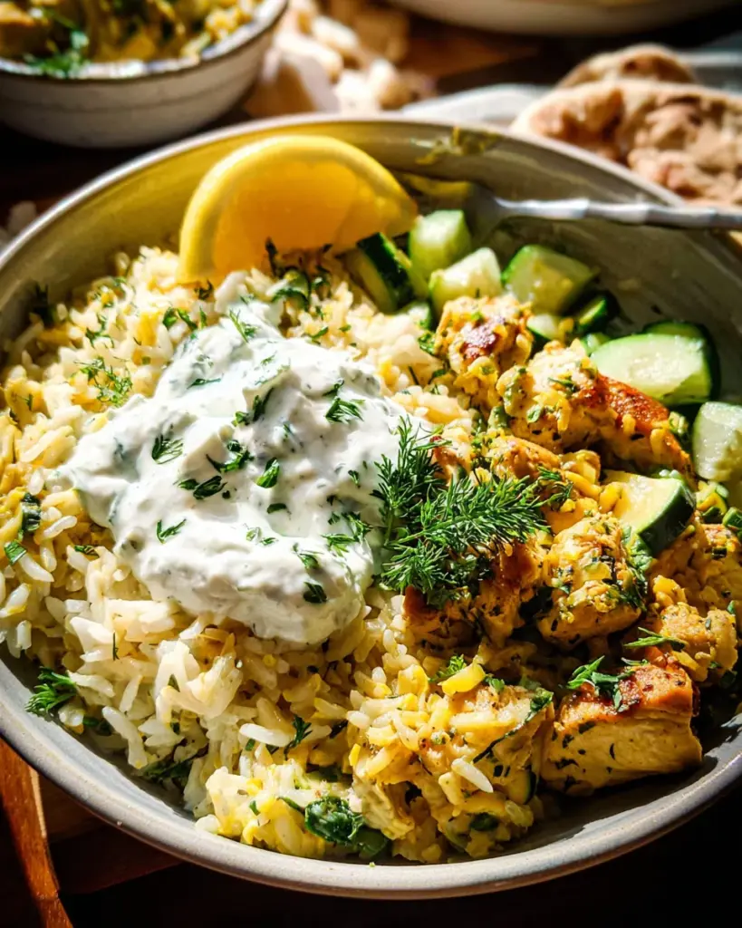 Dump-and-Bake Chicken Tzatziki and Rice