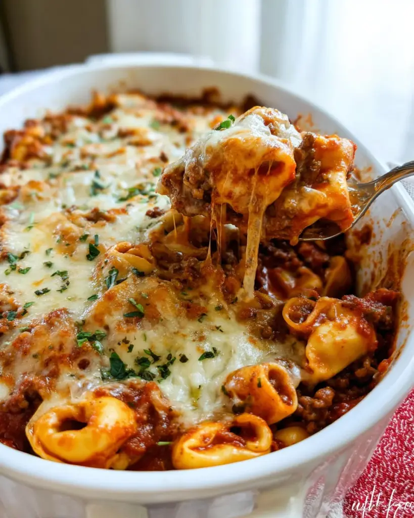 Easy Beefy and Cheesy Baked Tortellini