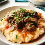 Fall Apple Cider Stew over Mashed Potatoes