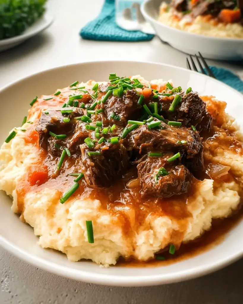 Fall Apple Cider Stew over Mashed Potatoes