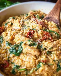 Slow Cooker Creamy Tuscan Chicken Orzo