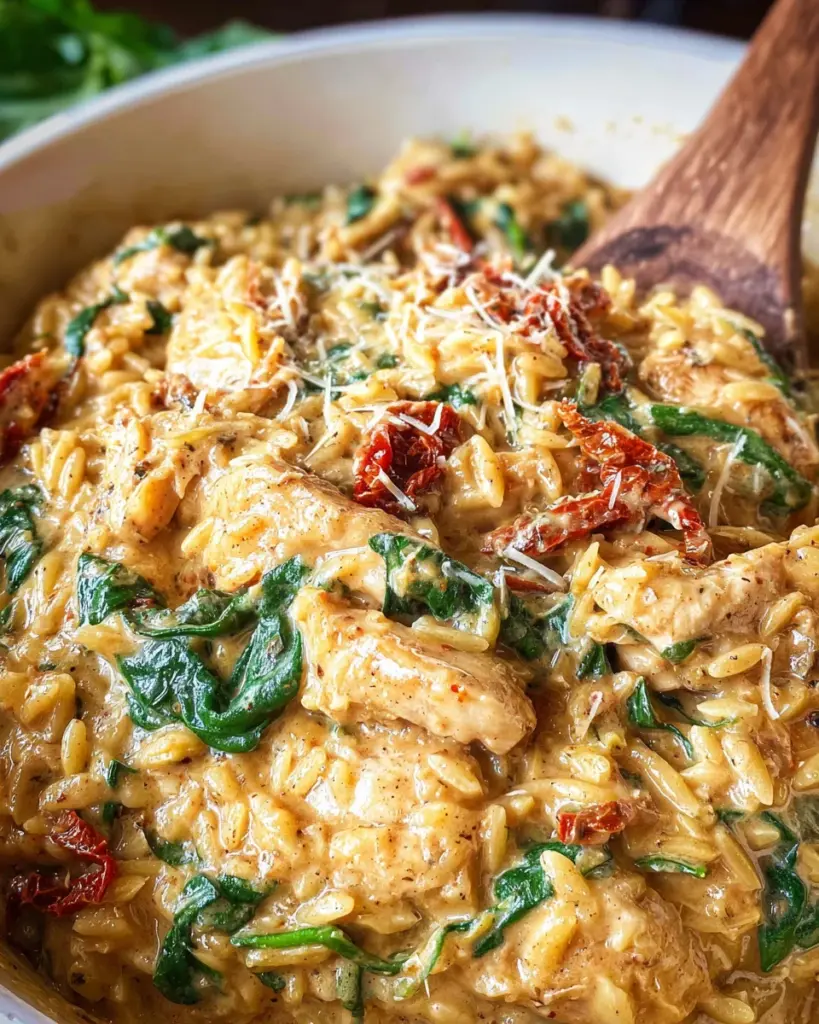 Slow Cooker Creamy Tuscan Chicken Orzo