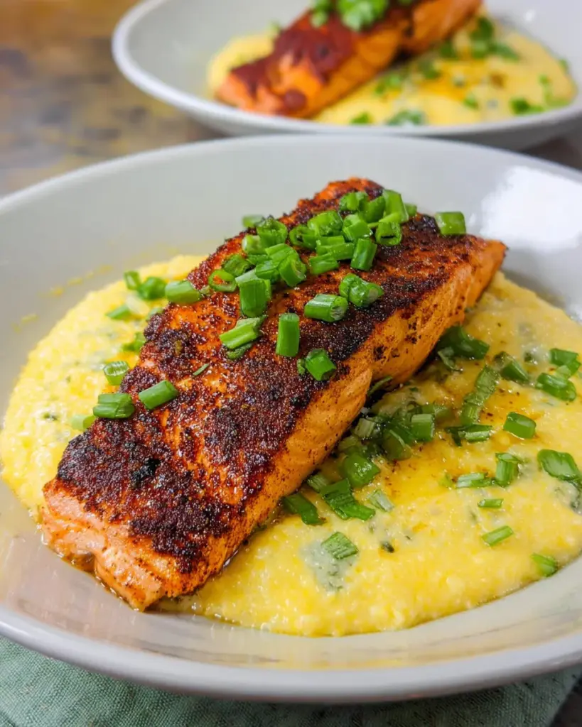 Cajun Grilled Salmon with Cheesy Jalapeno Grits