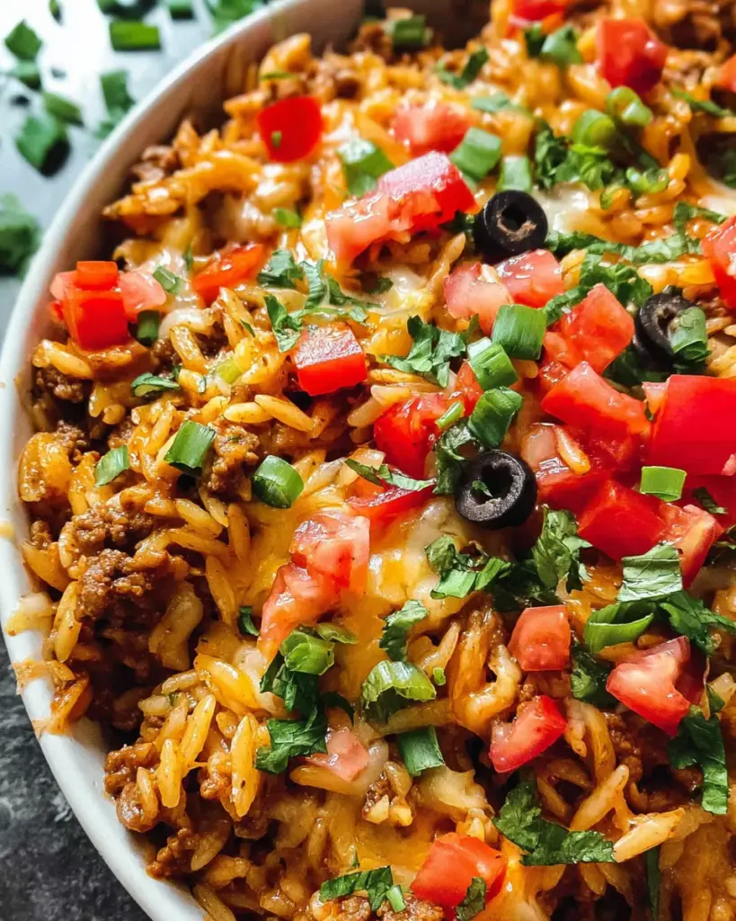 One Pot Cheesy Taco Orzo