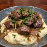 Steak Bites with Mashed Potatoes and Gravy