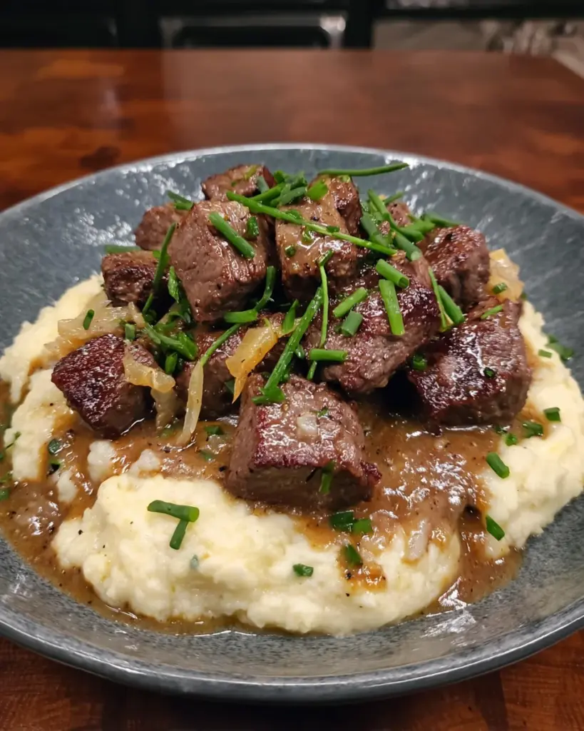 Steak Bites with Mashed Potatoes and Gravy