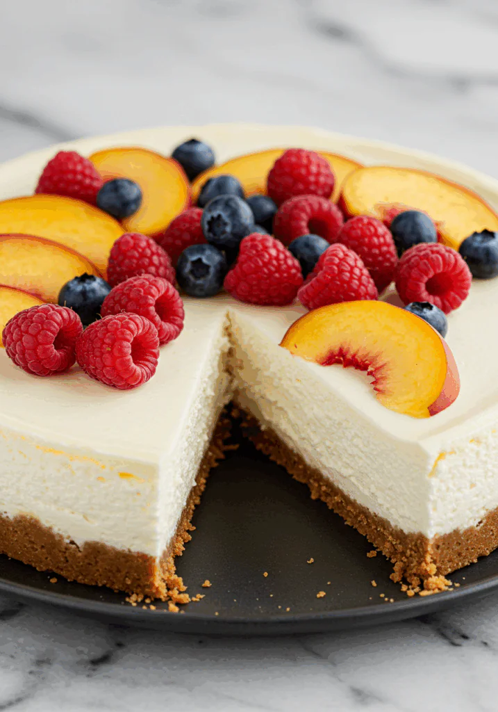 Summer Berry and Peach Cheesecake