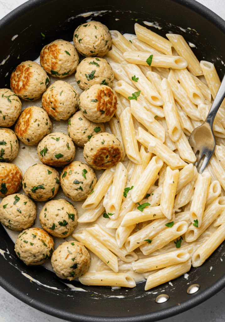 Garlic Butter Chicken Bites with Creamy Parmesan Pasta