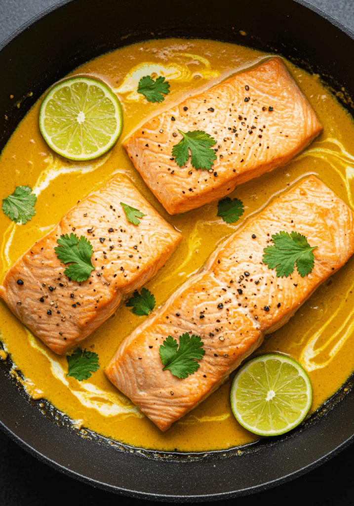 One-Pan Coconut Curry Salmon with Garlic Butter