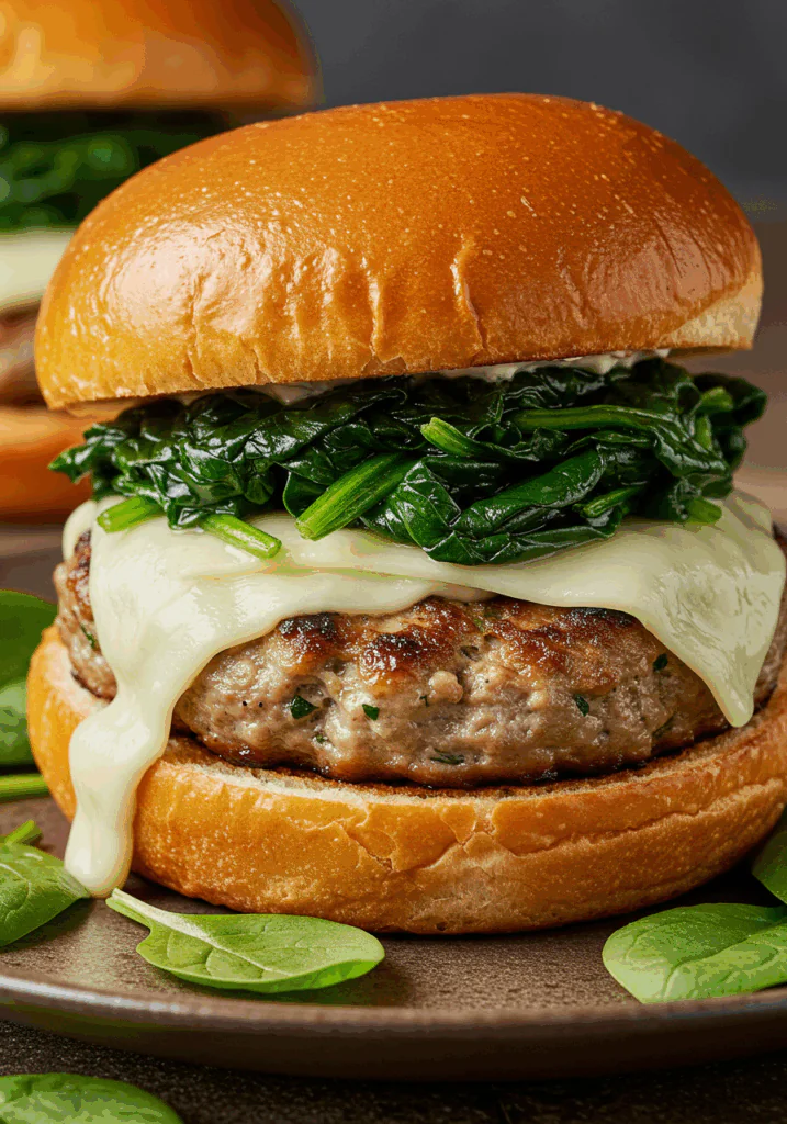 White Cheddar and Spinach Chicken Burger
