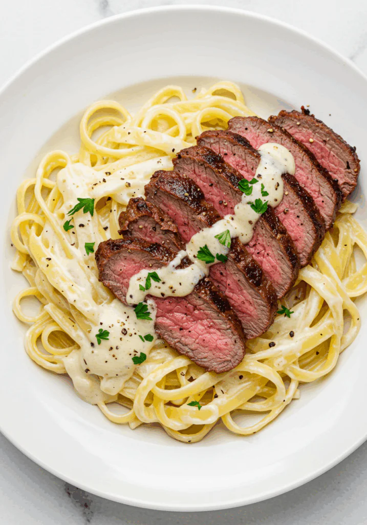 Creamy Garlic Steak Alfredo