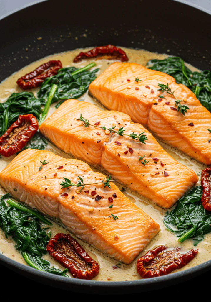 Tuscan Salmon with Parmesan Cream Sauce