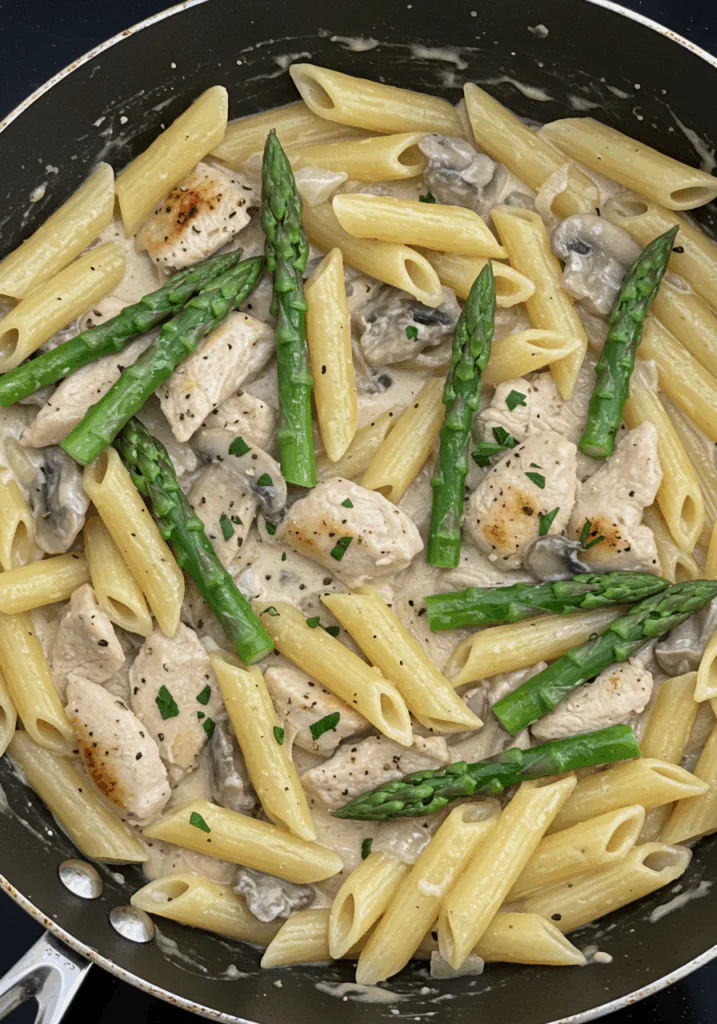 Creamy Mushroom and Asparagus Chicken Pasta