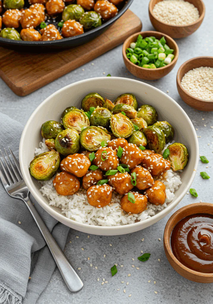 Air Fryer Sweet Chili Chicken and Brussels Sprouts