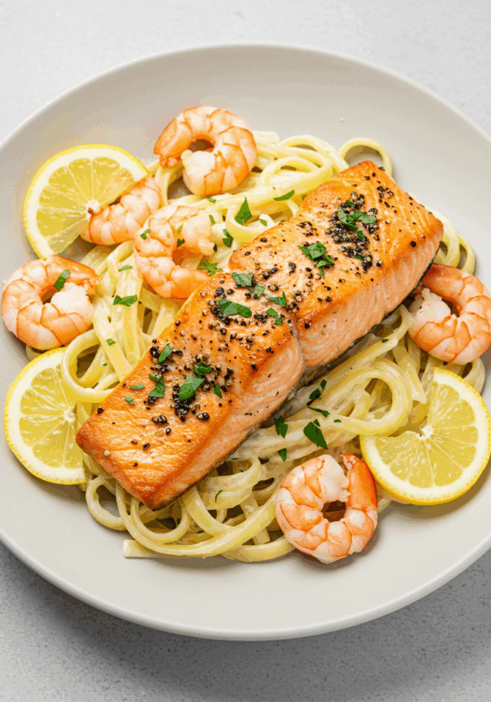 Salmon and Shrimp Alfredo
