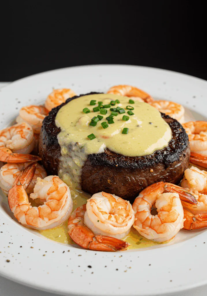 Surf and Turf with Creamy Garlic Sauce