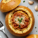 Spaghetti Garlic Bread Bowls