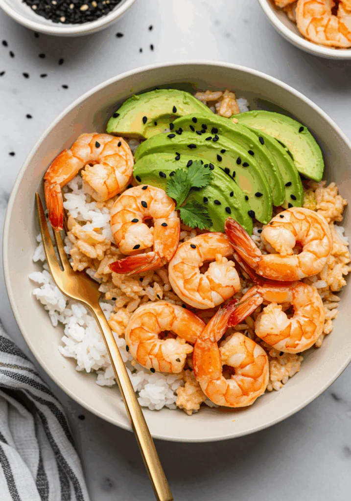Spicy Shrimp and Avocado Rice Bowl