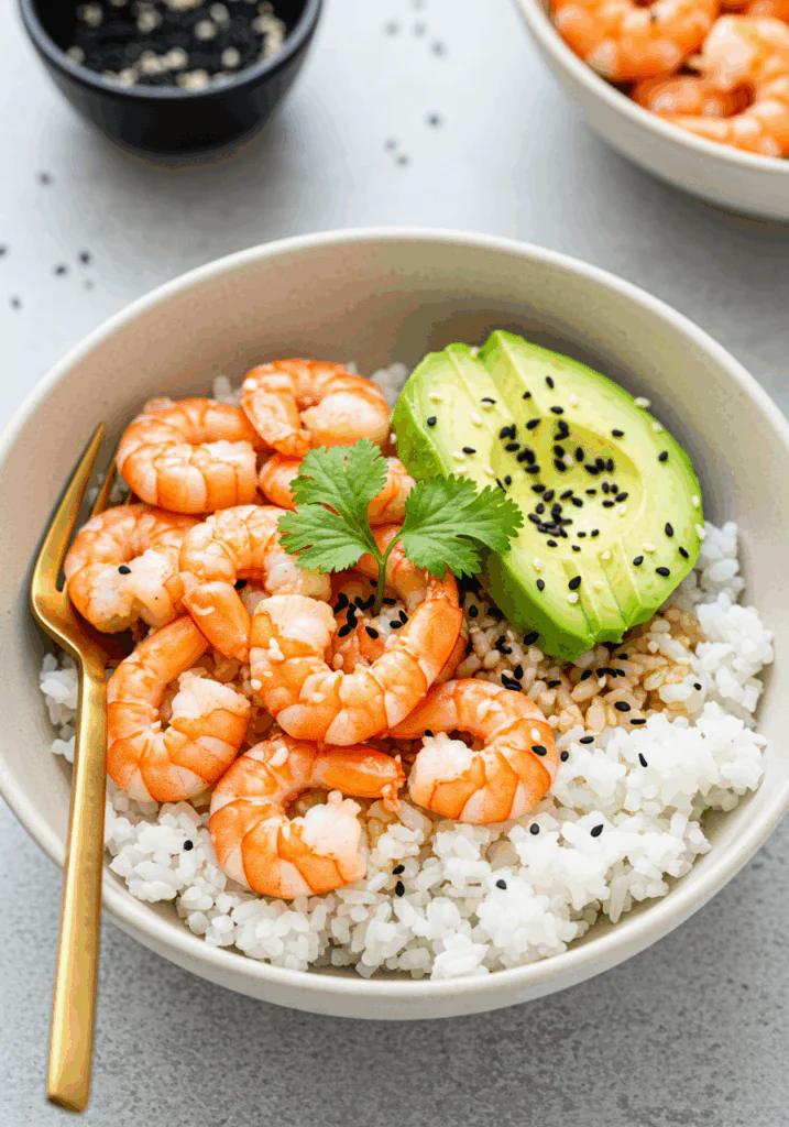 Spicy Shrimp and Avocado Rice Bowl