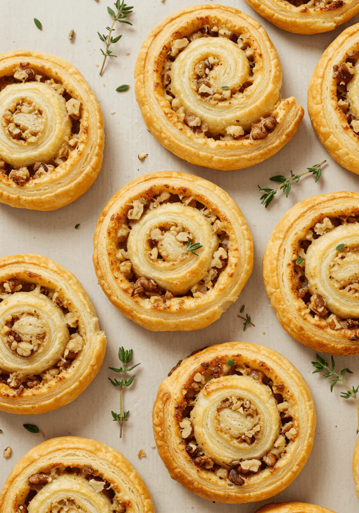 Blue Cheese Walnut Thyme Puff Pastry Twirl