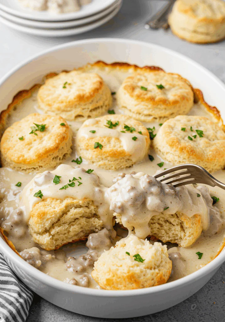 Turkey Sausage Gravy and Biscuit Pie
